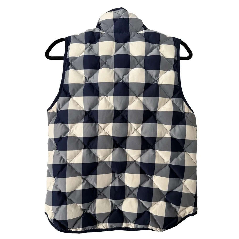 J Crew‎ Quilted Puffer Vest Excursion Medium Navy White Buffalo Check Gilet